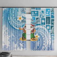 Hawaii Mele Kalikimaka Window Curtain Hula Santa Retro Style Blue LT05 With Hooks Blue - Polynesian Pride