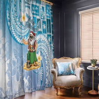 Hawaii Mele Kalikimaka Window Curtain Hula Santa Retro Style Blue LT05 - Polynesian Pride