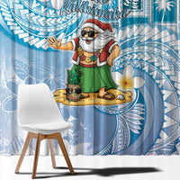 Hawaii Mele Kalikimaka Window Curtain Hula Santa Retro Style Blue LT05 - Polynesian Pride