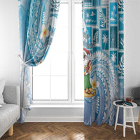 Hawaii Mele Kalikimaka Window Curtain Hula Santa Retro Style Blue LT05 - Polynesian Pride
