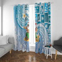 Hawaii Mele Kalikimaka Window Curtain Hula Santa Retro Style Blue LT05 With Grommets Blue - Polynesian Pride