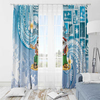 Hawaii Mele Kalikimaka Window Curtain Hula Santa Retro Style Blue LT05 - Polynesian Pride