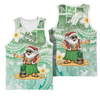 Hawaii Mele Kalikimaka Basketball Jersey Hula Santa Retro Style Green - Polynesian Pride