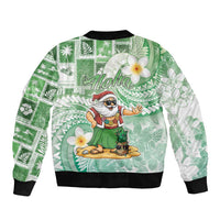 Hawaii Mele Kalikimaka Bomber Jacket Hula Santa Retro Style Green - Polynesian Pride