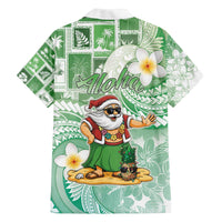 Hawaii Mele Kalikimaka Family Matching Off The Shoulder Long Sleeve Dress and Hawaiian Shirt Hula Santa Retro Style Green - Polynesian Pride