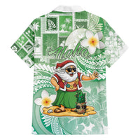 Hawaii Mele Kalikimaka Family Matching Puletasi and Hawaiian Shirt Hula Santa Retro Style Green - Polynesian Pride