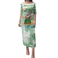 Hawaii Mele Kalikimaka Family Matching Puletasi and Hawaiian Shirt Hula Santa Retro Style Green - Polynesian Pride