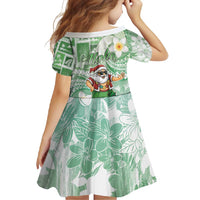 Hawaii Mele Kalikimaka Family Matching Short Sleeve Bodycon Dress and Hawaiian Shirt Hula Santa Retro Style Green - Polynesian Pride