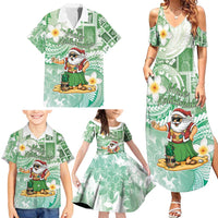 Hawaii Mele Kalikimaka Family Matching Summer Maxi Dress and Hawaiian Shirt Hula Santa Retro Style Green - Polynesian Pride