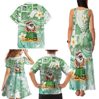 Hawaii Mele Kalikimaka Family Matching Tank Maxi Dress and Hawaiian Shirt Hula Santa Retro Style Green - Polynesian Pride