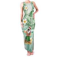 Hawaii Mele Kalikimaka Family Matching Tank Maxi Dress and Hawaiian Shirt Hula Santa Retro Style Green - Polynesian Pride