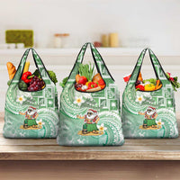Hawaii Mele Kalikimaka Grocery Bag Hula Santa Retro Style Green LT05 3-pack One Size Green - Polynesian Pride