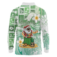 Hawaii Mele Kalikimaka Long Sleeve Polo Shirt Hula Santa Retro Style Green LT05 - Polynesian Pride