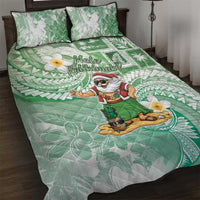 Hawaii Mele Kalikimaka Quilt Bed Set Hula Santa Retro Style Green - Polynesian Pride