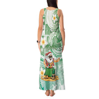Hawaii Mele Kalikimaka Tank Maxi Dress Hula Santa Retro Style Green - Polynesian Pride