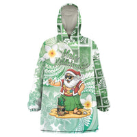 Hawaii Mele Kalikimaka Wearable Blanket Hoodie Hula Santa Retro Style Green - Polynesian Pride