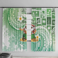 Hawaii Mele Kalikimaka Window Curtain Hula Santa Retro Style Green LT05 With Hooks Green - Polynesian Pride