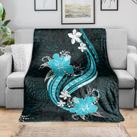 Aqua Polynesian Pattern With Tropical Flowers Blanket LT05 - Polynesian Pride