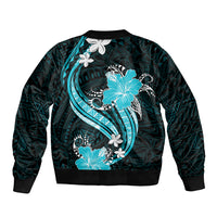Aqua Polynesian Pattern With Tropical Flowers Bomber Jacket LT05 - Polynesian Pride