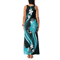 Aqua Polynesian Pattern With Tropical Flowers Family Matching Tank Maxi Dress and Hawaiian Shirt LT05 - Polynesian Pride