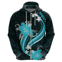 Aqua Polynesian Pattern With Tropical Flowers Hoodie LT05 - Polynesian Pride