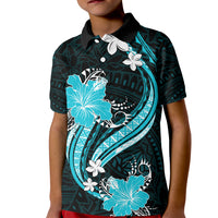 Aqua Polynesian Pattern With Tropical Flowers Kid Polo Shirt LT05 Kid Aqua - Polynesian Pride