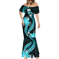 Aqua Polynesian Pattern With Tropical Flowers Mermaid Dress LT05 - Polynesian Pride
