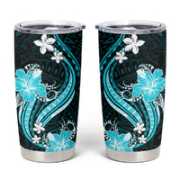 Aqua Polynesian Pattern With Tropical Flowers Tumbler Cup