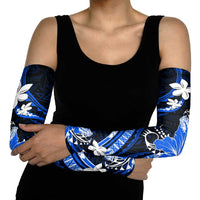 Blue Polynesian Pattern With Tropical Flowers Arm Sleeves - Polynesian Pride