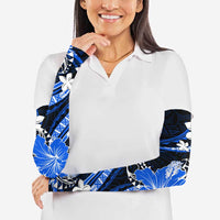 Blue Polynesian Pattern With Tropical Flowers Arm Sleeves - Polynesian Pride