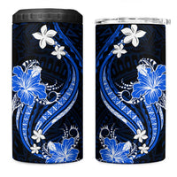 Blue Polynesian Pattern With Tropical Flowers 4 in 1 Can Cooler Tumbler