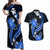 Blue Polynesian Pattern With Tropical Flowers Couples Matching Off Shoulder Maxi Dress and Hawaiian Shirt LT05 Blue - Polynesian Pride