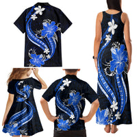Blue Polynesian Pattern With Tropical Flowers Family Matching Tank Maxi Dress and Hawaiian Shirt LT05 - Polynesian Pride