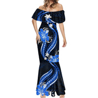 Blue Polynesian Pattern With Tropical Flowers Mermaid Dress LT05 - Polynesian Pride