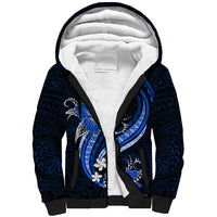 Blue Polynesian Pattern With Tropical Flowers Sherpa Hoodie LT05 Unisex Blue - Polynesian Pride