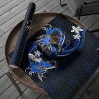 Blue Polynesian Pattern With Tropical Flowers Wrapping Paper - Polynesian Pride