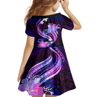 Galaxy Polynesian Pattern With Tropical Flowers Family Matching Off Shoulder Long Sleeve Dress and Hawaiian Shirt LT05 - Polynesian Pride