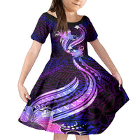 Galaxy Polynesian Pattern With Tropical Flowers Family Matching Short Sleeve Bodycon Dress and Hawaiian Shirt LT05 Daughter's Dress Galaxy - Polynesian Pride