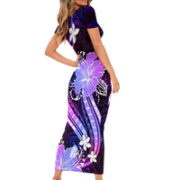Galaxy Polynesian Pattern With Tropical Flowers Family Matching Short Sleeve Bodycon Dress and Hawaiian Shirt LT05 - Polynesian Pride