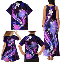 Galaxy Polynesian Pattern With Tropical Flowers Family Matching Tank Maxi Dress and Hawaiian Shirt LT05 - Polynesian Pride