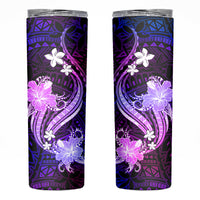 Galaxy Polynesian Pattern With Tropical Flowers Skinny Tumbler