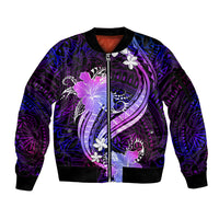 Galaxy Polynesian Pattern With Tropical Flowers Sleeve Zip Bomber Jacket LT05 Unisex Galaxy - Polynesian Pride