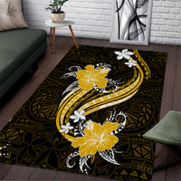 Gold Polynesian Pattern With Tropical Flowers Area Rug LT05 Gold - Polynesian Pride