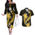Gold Polynesian Pattern With Tropical Flowers Couples Matching Off The Shoulder Long Sleeve Dress and Hawaiian Shirt LT05 Gold - Polynesian Pride
