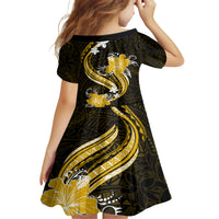 Gold Polynesian Pattern With Tropical Flowers Family Matching Short Sleeve Bodycon Dress and Hawaiian Shirt LT05 - Polynesian Pride