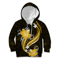 Gold Polynesian Pattern With Tropical Flowers Kid Hoodie LT05 Gold - Polynesian Pride