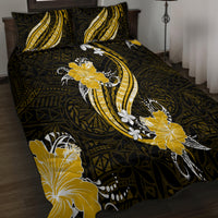 Gold Polynesian Pattern With Tropical Flowers Quilt Bed Set LT05 - Polynesian Pride