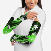 Green Polynesian Pattern With Tropical Flowers Arm Sleeves - Polynesian Pride