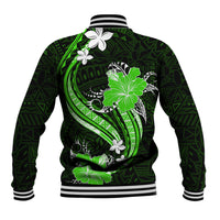 Green Polynesian Pattern With Tropical Flowers Baseball Jacket LT05 - Polynesian Pride