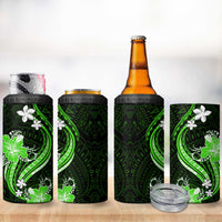Green Polynesian Pattern With Tropical Flowers 4 in 1 Can Cooler Tumbler